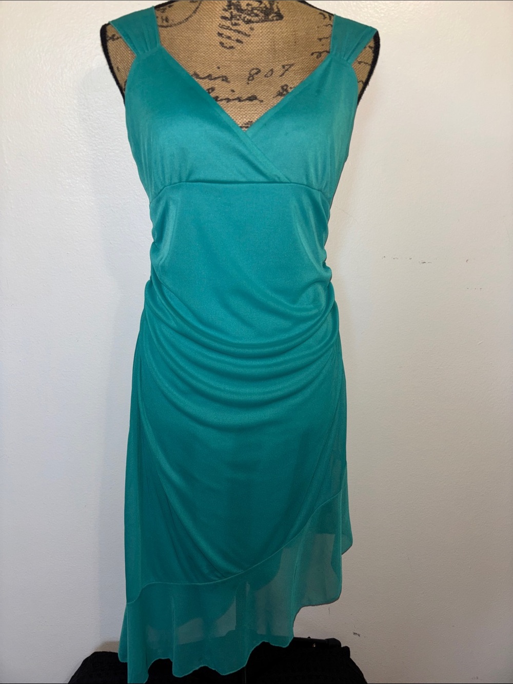 Teal Wrap-Style Women’s Dress - Sleeveless V-Neck Sheer Straps